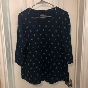 Blue Polka Dot 3/4 Sleeve Top